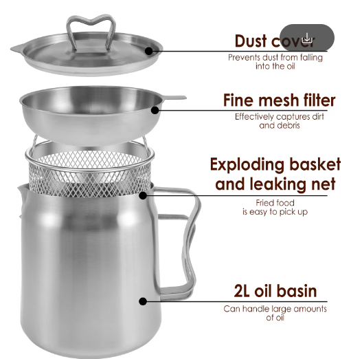 Large Capacity Stainless Steel Oil Draining Pot for Household Frying