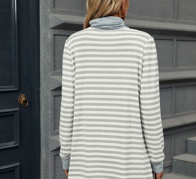 Women's Fashion Striped Long Sleeve Sweatshirt – Loose Pullover with Pocket