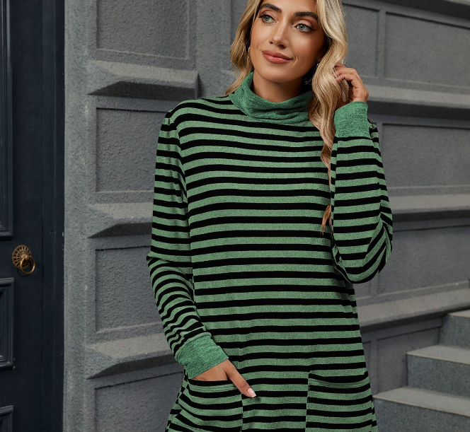 Women's Fashion Striped Long Sleeve Sweatshirt – Loose Pullover with Pocket