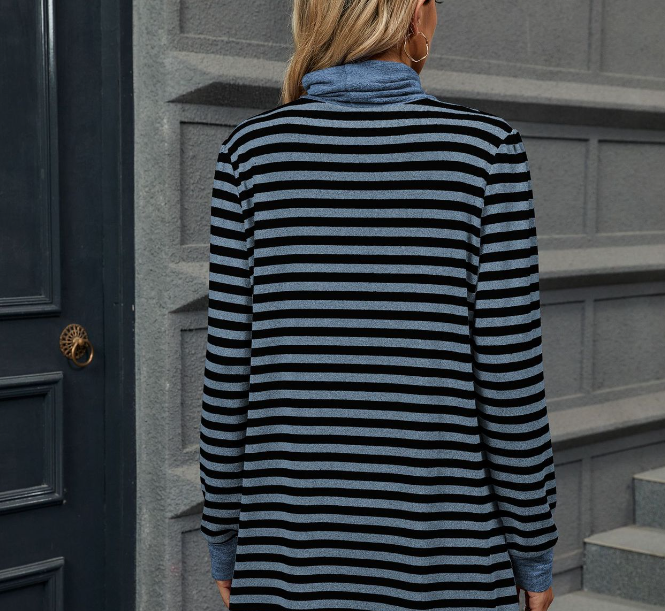 Women's Fashion Striped Long Sleeve Sweatshirt – Loose Pullover with Pocket