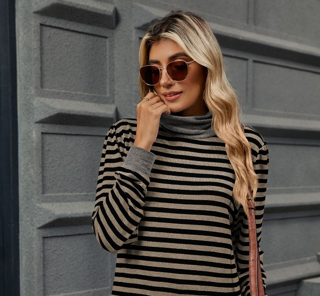 Women's Fashion Striped Long Sleeve Sweatshirt – Loose Pullover with Pocket