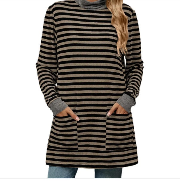 Women's Fashion Striped Long Sleeve Sweatshirt – Loose Pullover with Pocket