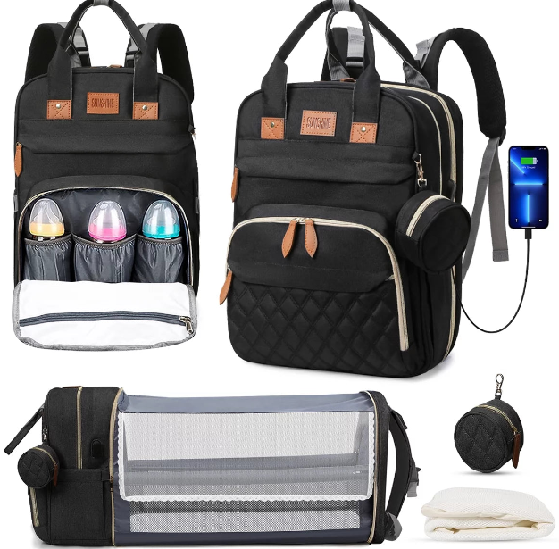 Diaper Bag Backpack – Baby Bag with Changing Station & USB Port