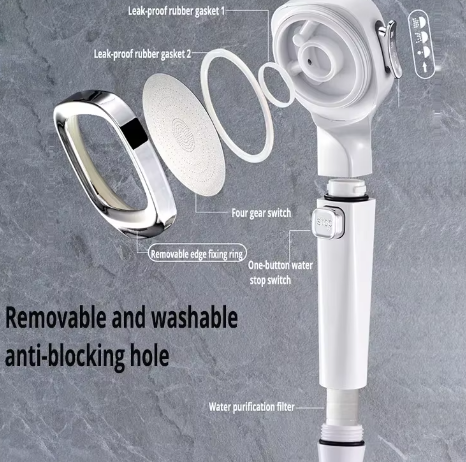 Handheld Square Shower Head - 3-Speed Filtered High-Pressure Nozzle