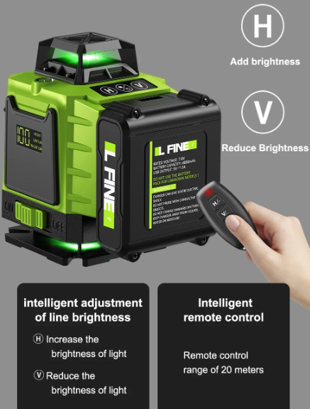 3D/4D Laser Level 360° Self-Leveling with Remote, 12/16 Lines