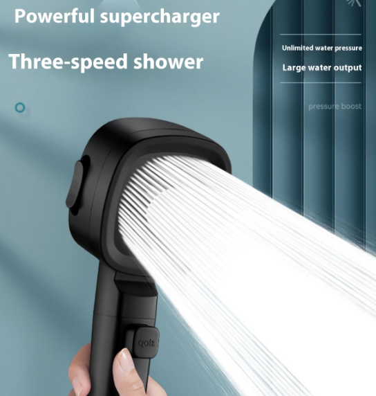 High-Pressure Square Shower Head – 3 Speed Filtered Handheld