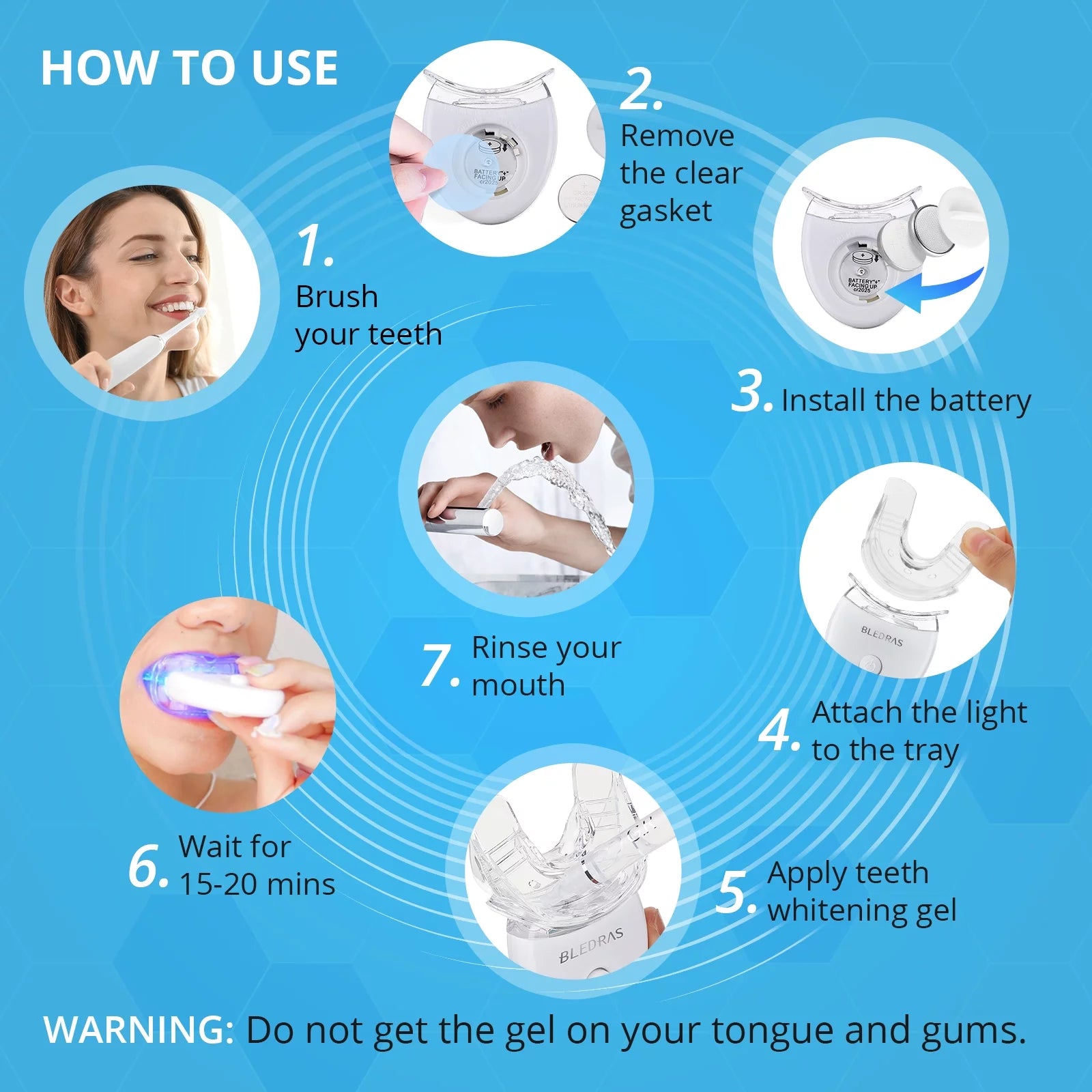 Teeth Whitening Kit with Blue Light, Professional Teeth Whitener with 12 Whitening Gel, 3 Soothing Gel, Mouth Tray, 15 Minutes Effective Home Tooth Whitening