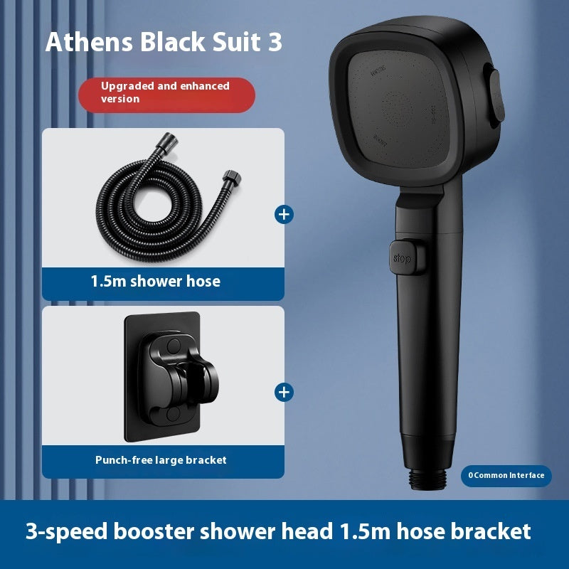 Handheld Square Shower Head - 3-Speed Filtered High-Pressure Nozzle