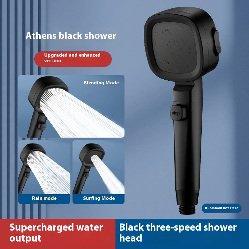 Handheld Square Shower Head - 3-Speed Filtered High-Pressure Nozzle