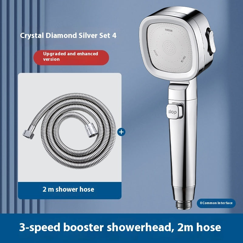 Handheld Square Shower Head - 3-Speed Filtered High-Pressure Nozzle