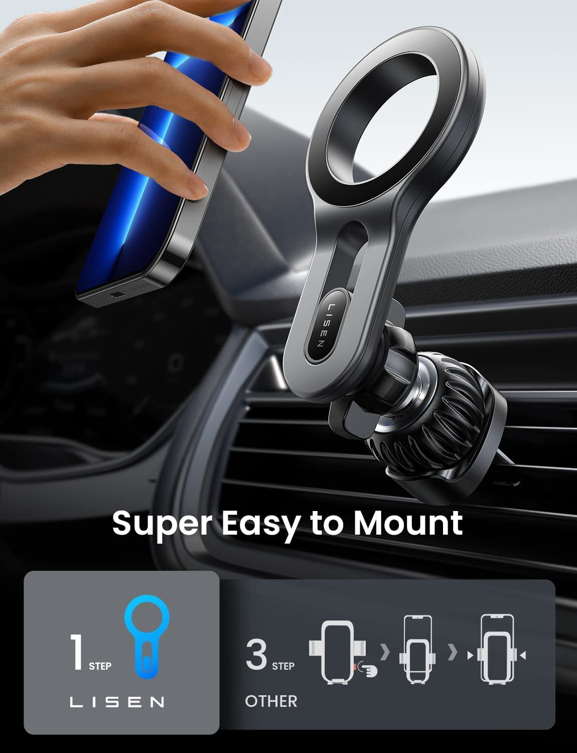 for Strong Magsafe Car Mount, [Quick Install] Ultra Magnetic Long Arm Mag Safe Car Phone Holder Vent, Car Accessories Fit for Samsung a 16 Iphone 15 Pro plus Max 14 13 12 Mini Men Women