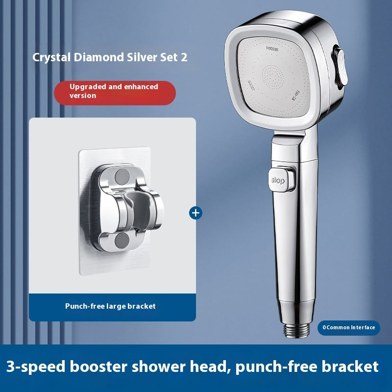 Handheld Square Shower Head - 3-Speed Filtered High-Pressure Nozzle