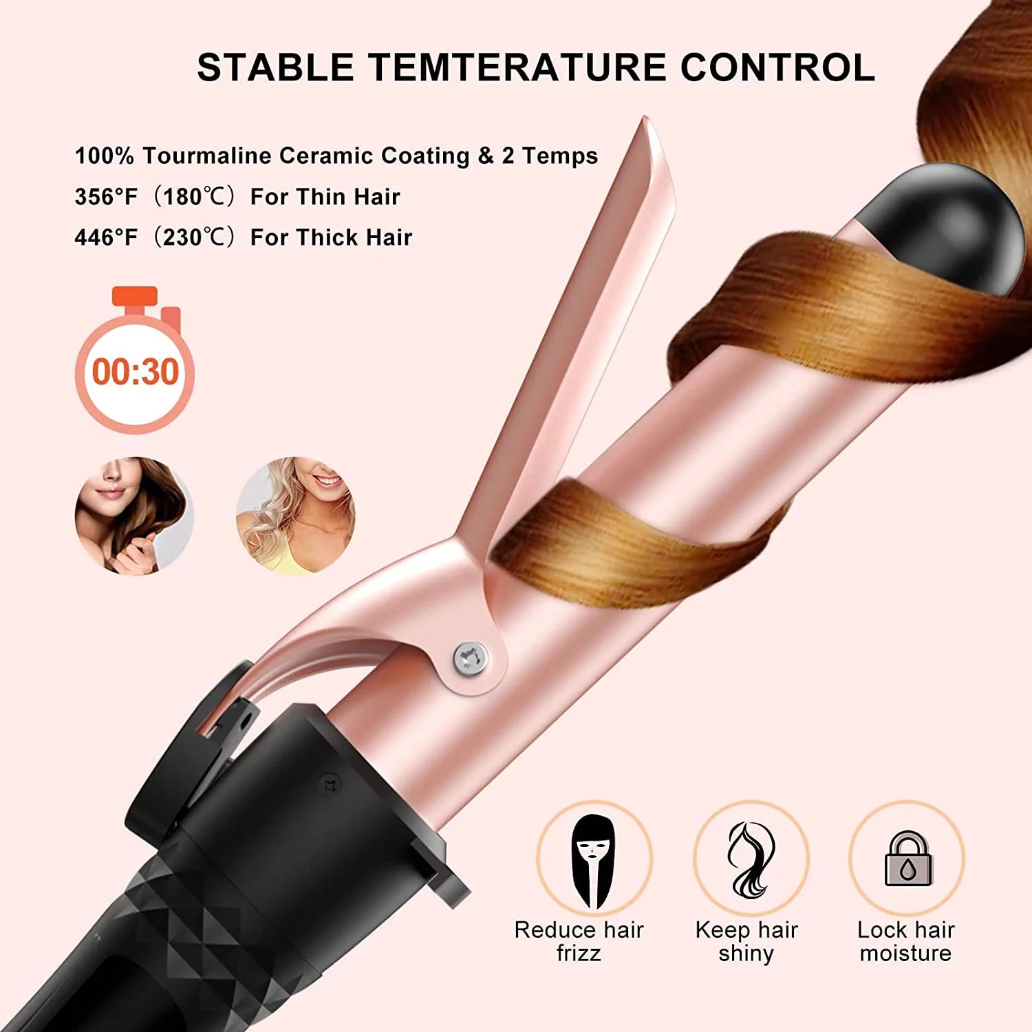 Curling Iron Set,  5 in 1 Curling Wand Set Interchangeable Triple Barrel Curling Iron and Curling Brush Ceramic Barrel Wand Curling Iron(0.35-1.25)