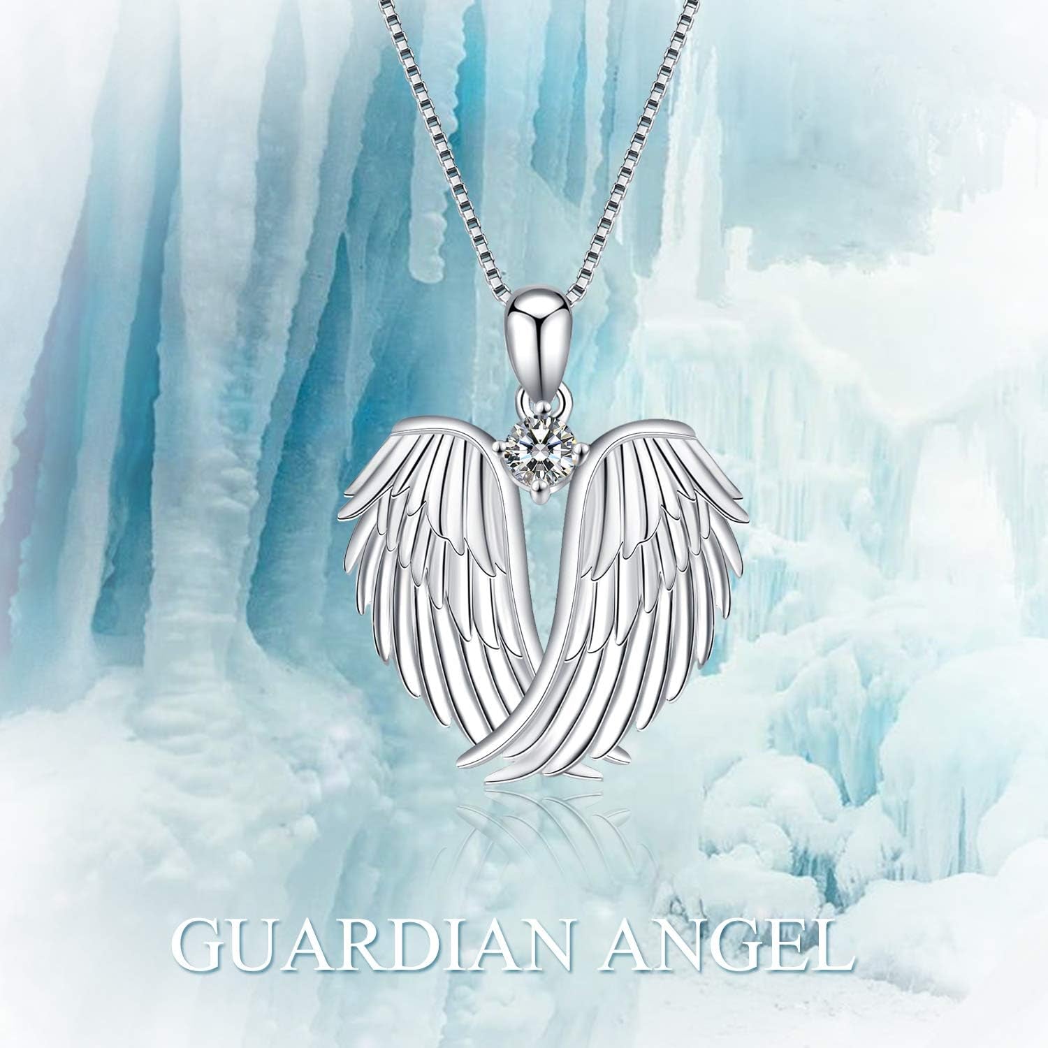 Angel Wings Necklace 925 Sterling Silver Guardian Angel Wings Pendant Necklace Birthstone Necklace for Women Girls Christmas Jewelry Gifts